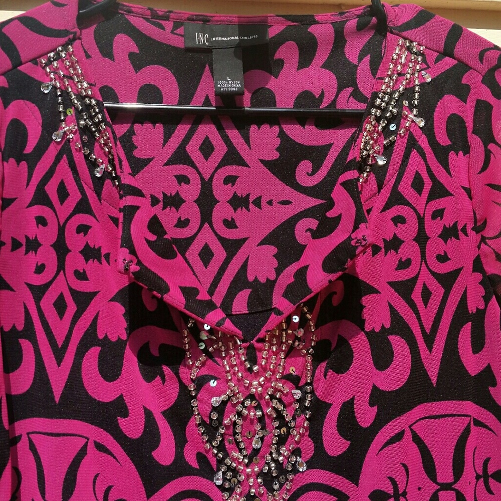 Women's INC Fushia/Black Quarter Sleeve Top - Picture 6 of 6